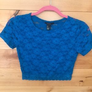 Blue lace crop top